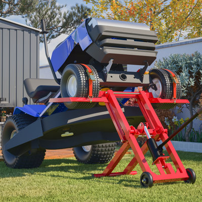 Cric de levage pour tondeuse à gazon hydraulique avec sangle de sécurité - capacité de 500 lb pour l'entretien et la réparation des tondeuses à rayon de braquage zéro et des VTT et tracteurs de jardin