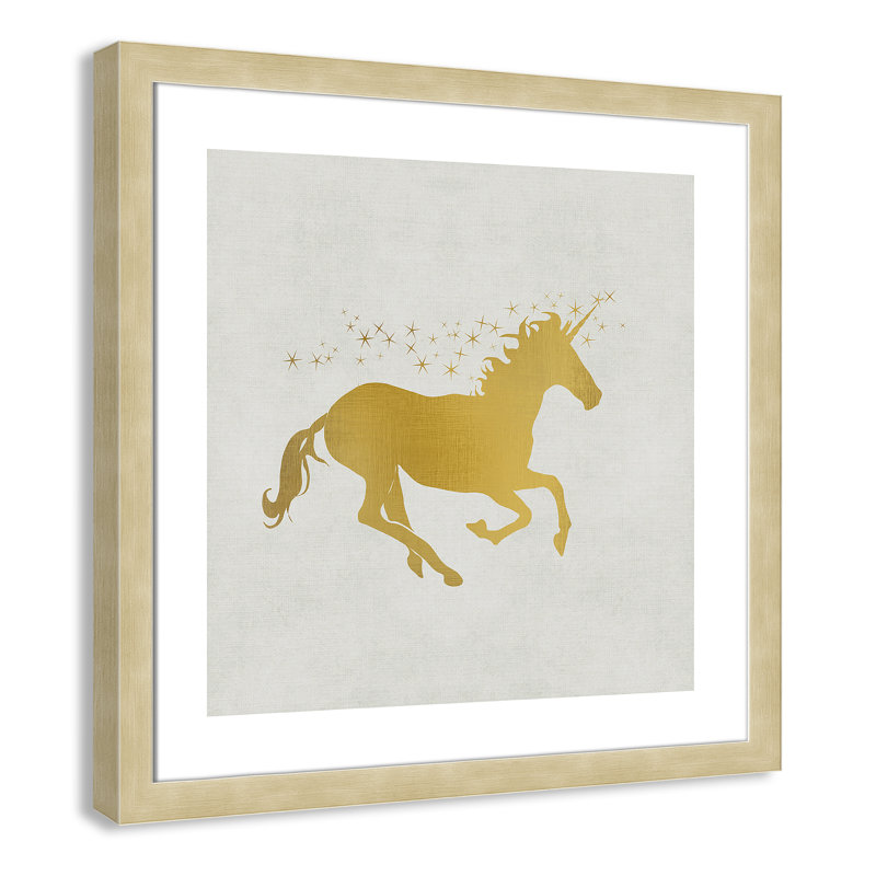 «Unicorn Gold 1», art encadré, H 24,5 po x l 24,5 po x P 0,63 po, Encadré plat champagne