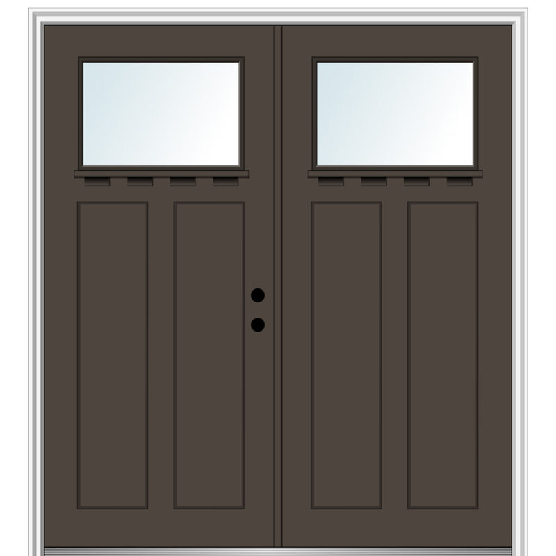 Craftsman 2-Panel 1-Lite Ready to Install Fibreglass Prehung Front Entry Doors, Right Hand/Inswing, 64"x80", Brown