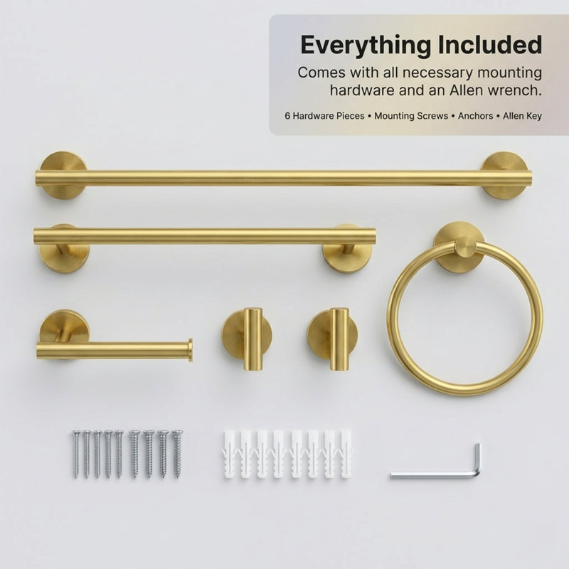 Ensemble de quincaillerie de salle de bain 6 pièces en or, Or