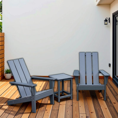 3-Piece Set Of Dark Gray Outdoor Adirondack Chairs, Suitable For Patio Gardens And Backyard Balconies
