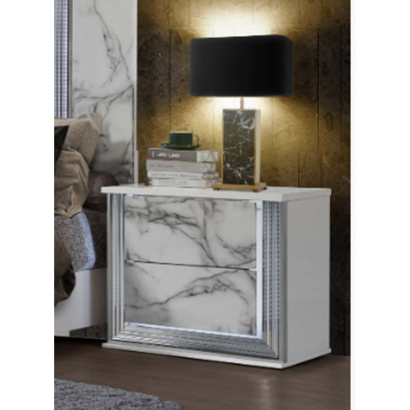 Exquisite Marble Nightstand With LED, Enhancing Bedroom Ambiance