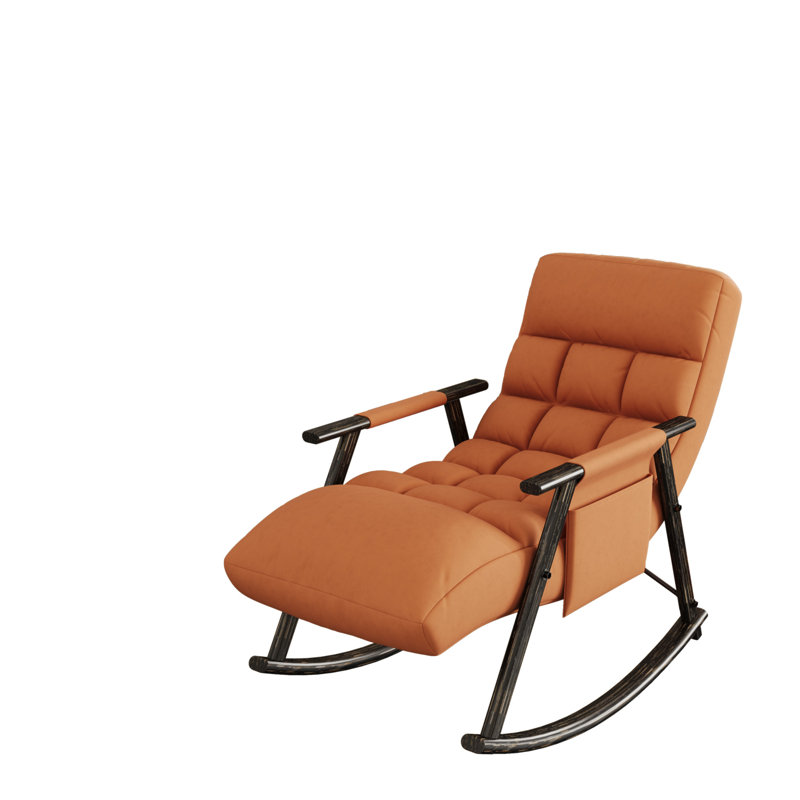 Casual Folding Rocking Chair Upholstered, Lounge Rocking Chair Adjustable High Back And Foot Rest,Side Pockets Placed In Living Room Bedroom Balcony