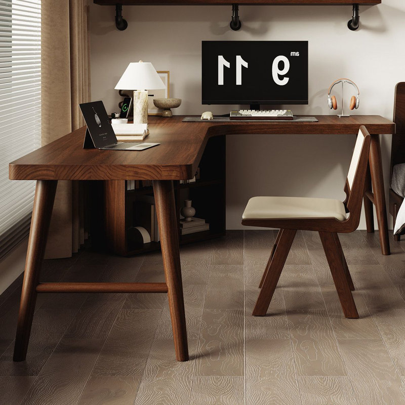 Bureau en bois massif en forme de L noyer foncé, 29.53" H x 62.99" W x 47.24" D, Right Hand Return