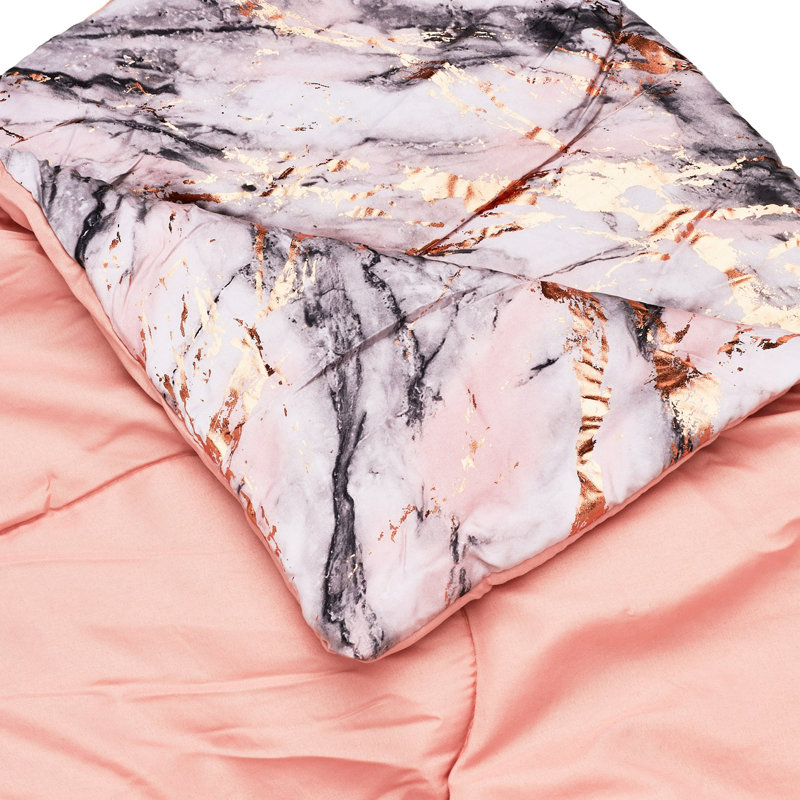 Ensemble d'édredon en marbre métallique, Édredon pour lit simple TG + 1 taie décorative, Or rose
