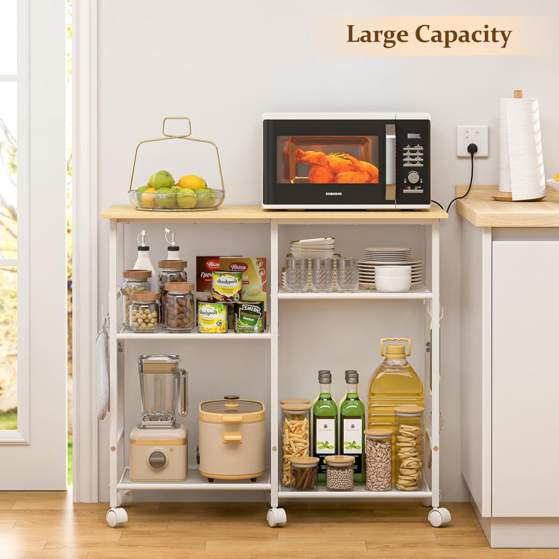 Chariot de cuisine pour micro-ondes avec tablette réglable, Blanc