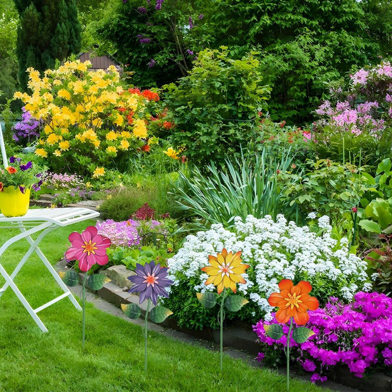 Piquets de jardin décoratifs en métal et fleurs, 4 pièces, 19 po
