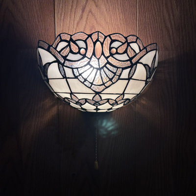 Tiffany Wall Sconces Half Moon Stained Glass Baroque Style Lavender Pull Chain Switch LED Bulb 12"W*6"D*7"H
