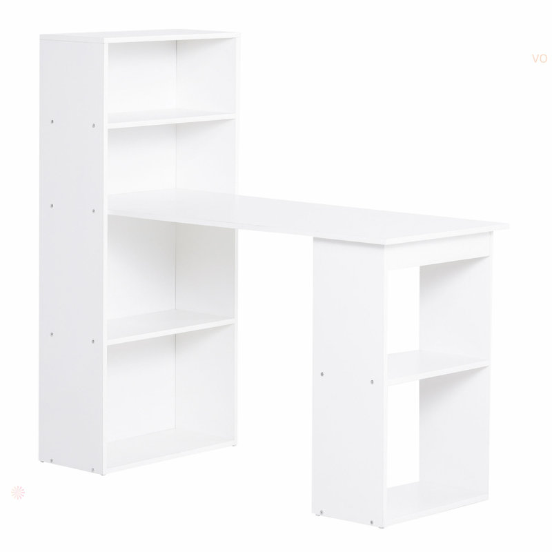 Table de bureau moderne avec tablettes de rangement à 6 niveaux avec bibliothèque, Blanc