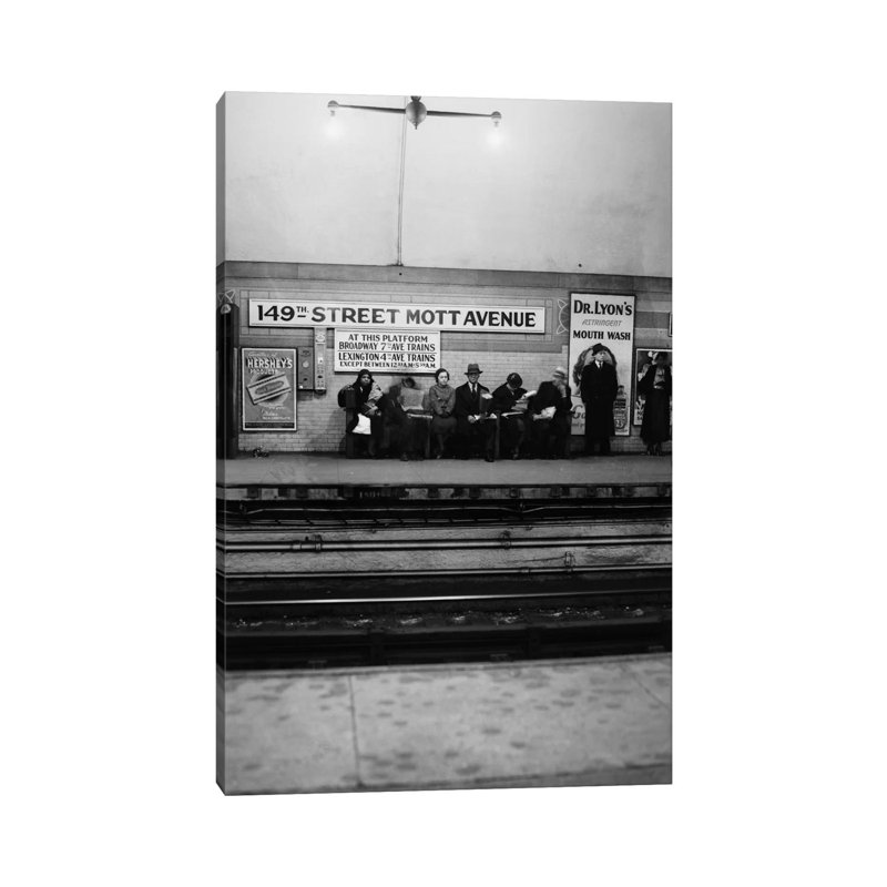 1930s Men And Women Waiting For Subway Train 149th Street Mott Avenue Bronx New York City - Wrapped Canvas Print