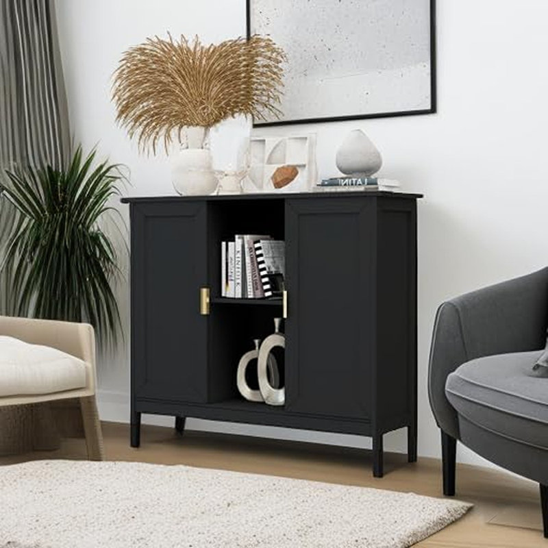 Buffet noir étroit, table d'appoint moderne, Noir