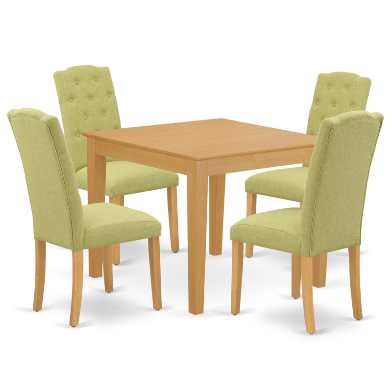 5 Piece Dining Room Table Set Includes a Square Kitchen Table and 4 Limelight Linen Fabric Parson Dining Chairs, Oak, Oak