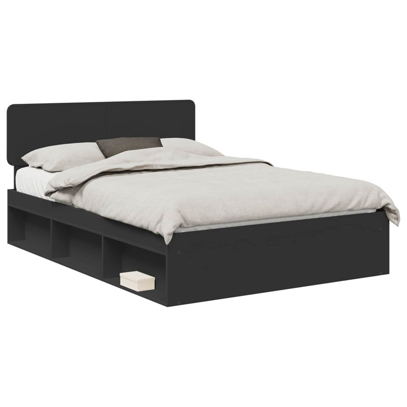 Solid Wood Bed, Black, European Double (140 x 200 cm)