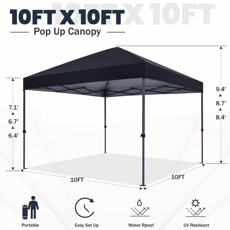 ABCCANOPY 10 Ft.W x 10 Ft.D Central Lock-Series Outdoor Pop Up Canopy Tent, Black