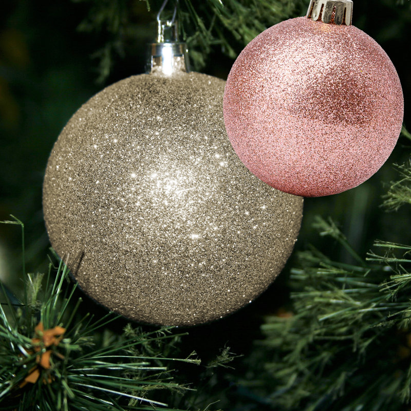 100-Piece Rose Gold and Gold Shatterproof Christmas Ornament Set