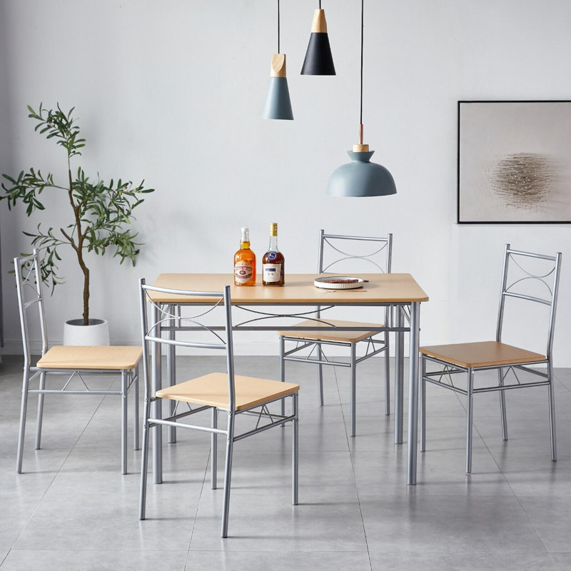 Liammatthew 4 - Person Dining Set, Silver, Natural, Natural