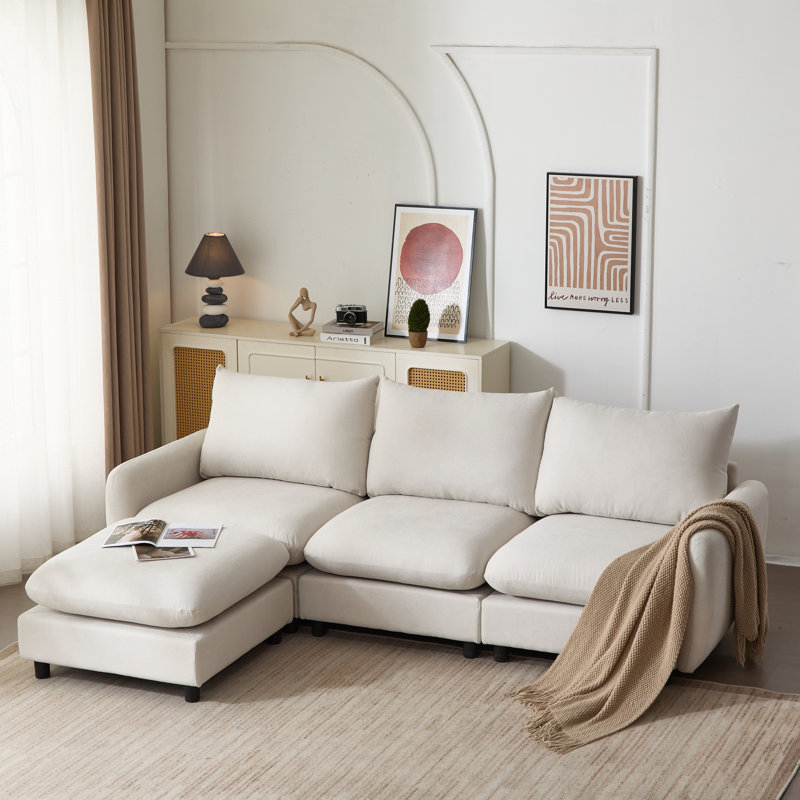 Ryder Modular Sectional Sofa, 34" H x 99.5" W x 67" D, White Sand Polyester Blend