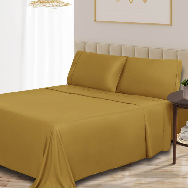 300 Thread Count Rayon From Bamboo Sheet Set, Gold, Queen Sheet Set with 2 Pillowcases