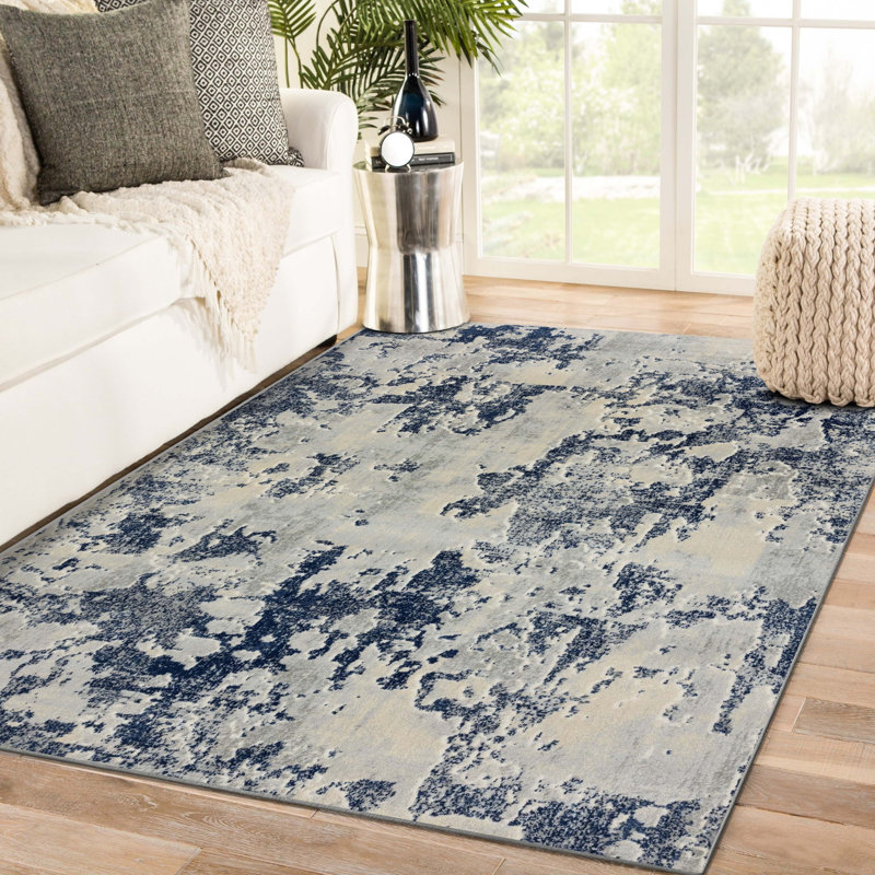 Tapis abstrait bleu / gris / sauge, Rectangle 8 pi x 10 pi