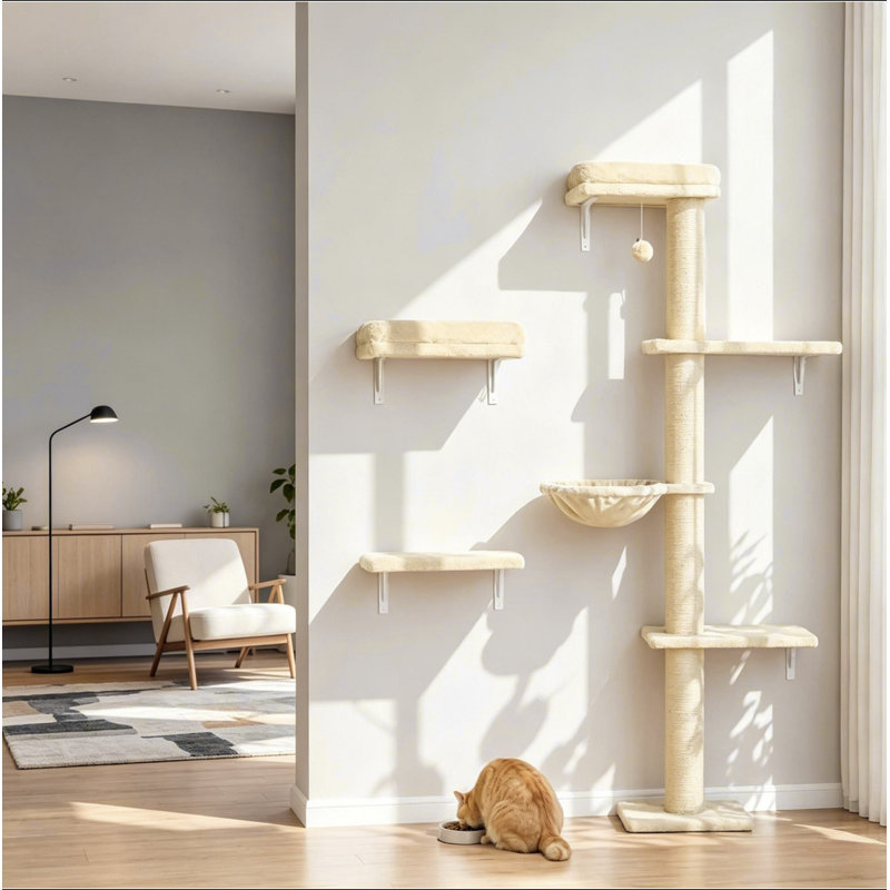 Ensemble de tablettes murales 3 en 1 avec poteau à griffer pour chatons d'intérieur