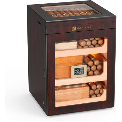  M26f-t Cigar Humidor Cabinet For 150 Cigars – Spanish Cedar Lining, Digital Hygrometer, Magnetic Seal, 3 Drawers & Transparent Top Storage– Gift For Cigar Aficionados
