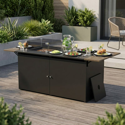  Table de foyer d'extérieur au propane 64 "avec plateau de table extensible et pare-vent 64", 55 000 BTU