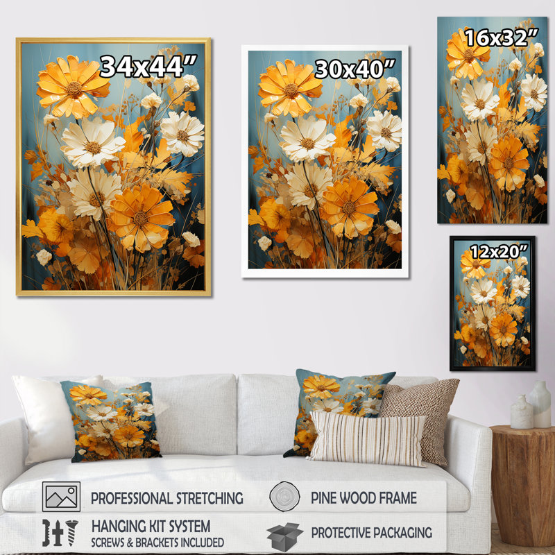 Vintage Sunshine Sunflowers Canvas Print with Gold Frame