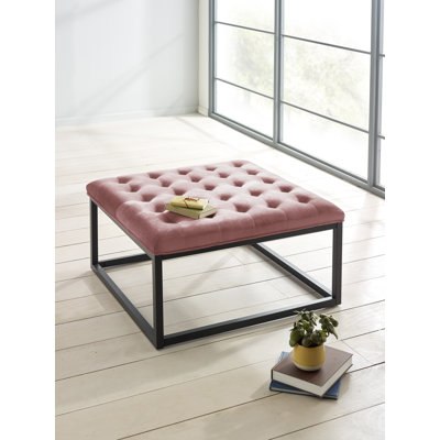 Ava 87cm Wide Velvet Tufted Square Footstool Ottoman