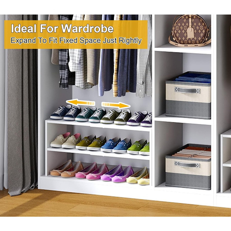 Range-chaussures extensible à 2 niveaux, étagères empilables en fer et en bois pour placard, entrée, couloir, garage