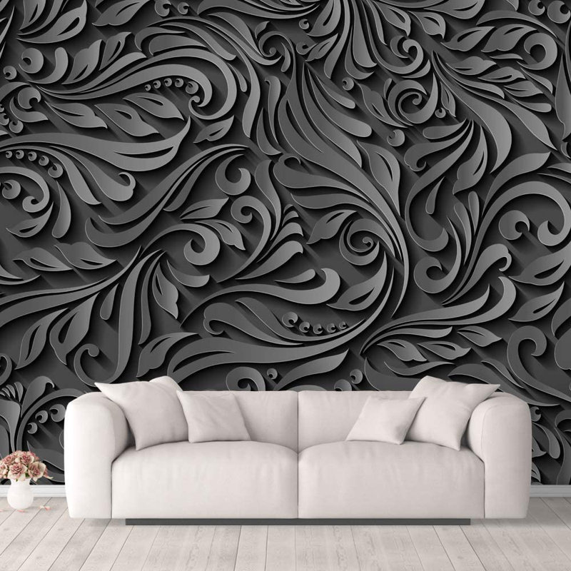 Black 3D Floral Matte Vinyl Peel & Stick Wall Mural