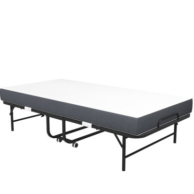 Lit escamotable 3,7 po pour matelas en mousse à mémoire de forme - extra portable pour appartements, structure en métal, 75 po x 38 po, pliable avec des invités de soutien épais, 38 po