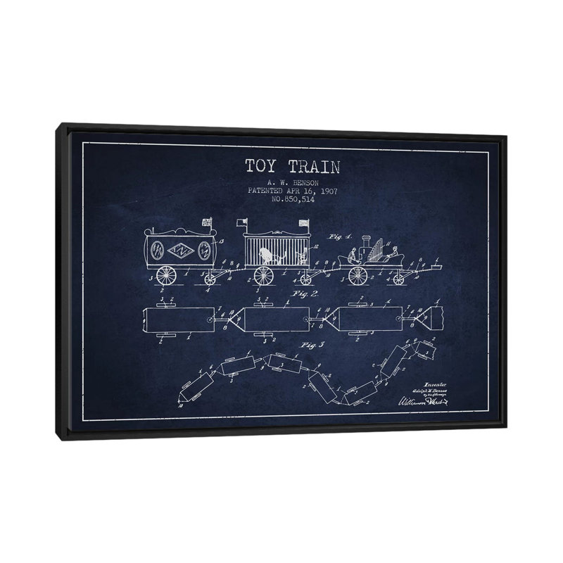 «A.W. Impression sur toile Benson Toy Train, H 32 po x l 48 po x P 1,5 po, Toile encadrée noire, Pas de tapis
