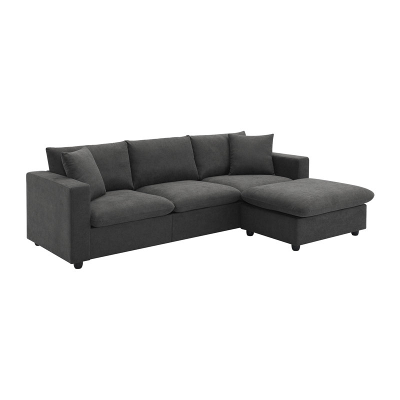 Modern Sectional Sofa, L-shaped Couch Set with 2 Free pillows, White Polyester