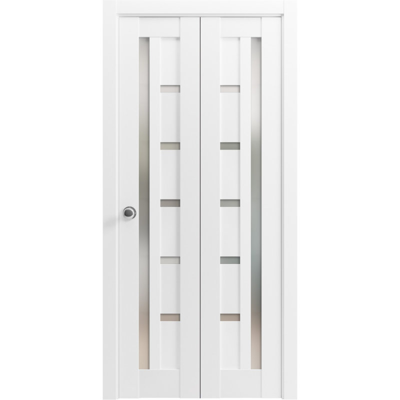 Portes coulissantes pliantes pour placard 42 x 96 Quadro 4088 Blanc Soie avec verre dépoli, rails robustes, moulures, garnitures, quincaillerie, portes de placard en bois massif pour chambre à coucher
