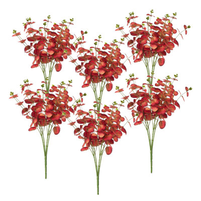 Red Polyester Eucalyptus Stem Bundle, Set of 6