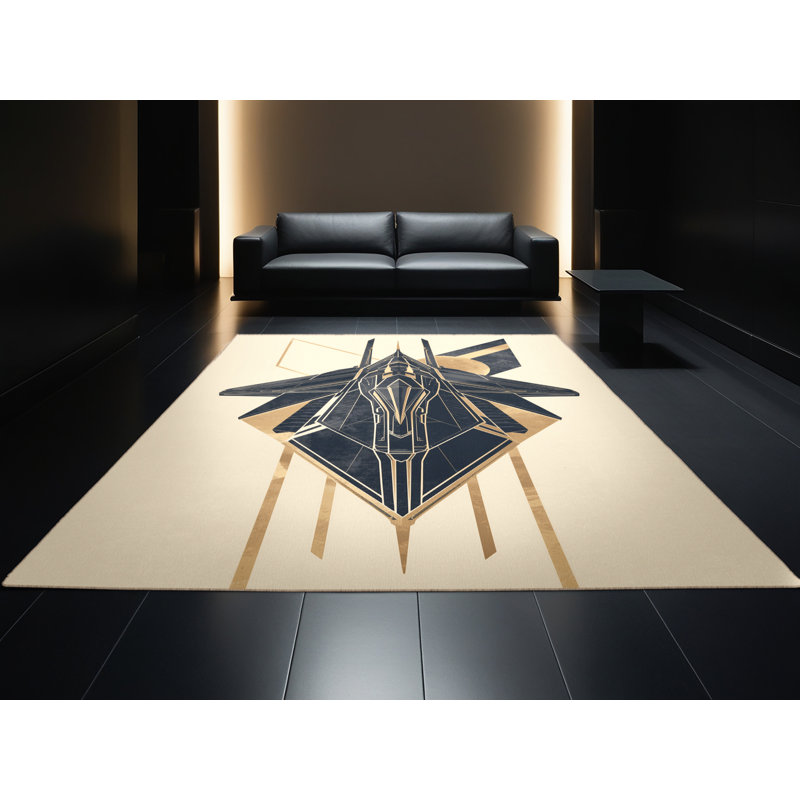 Machine Washable Daleville Interstellar Colony Ship Modern Geometric Rug in Beige – Beige Binding, 7x10