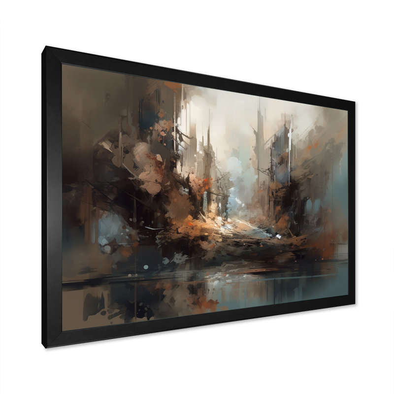 Sabeer abstrait délicat coup de pinceau, peinture V - Peinture abstraite, art mural, Cadre simple noir