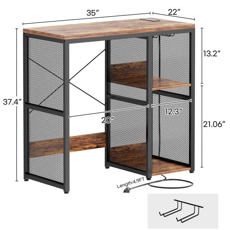 Mini Fridge Cabinet with Power Outlet, Rustic Brown