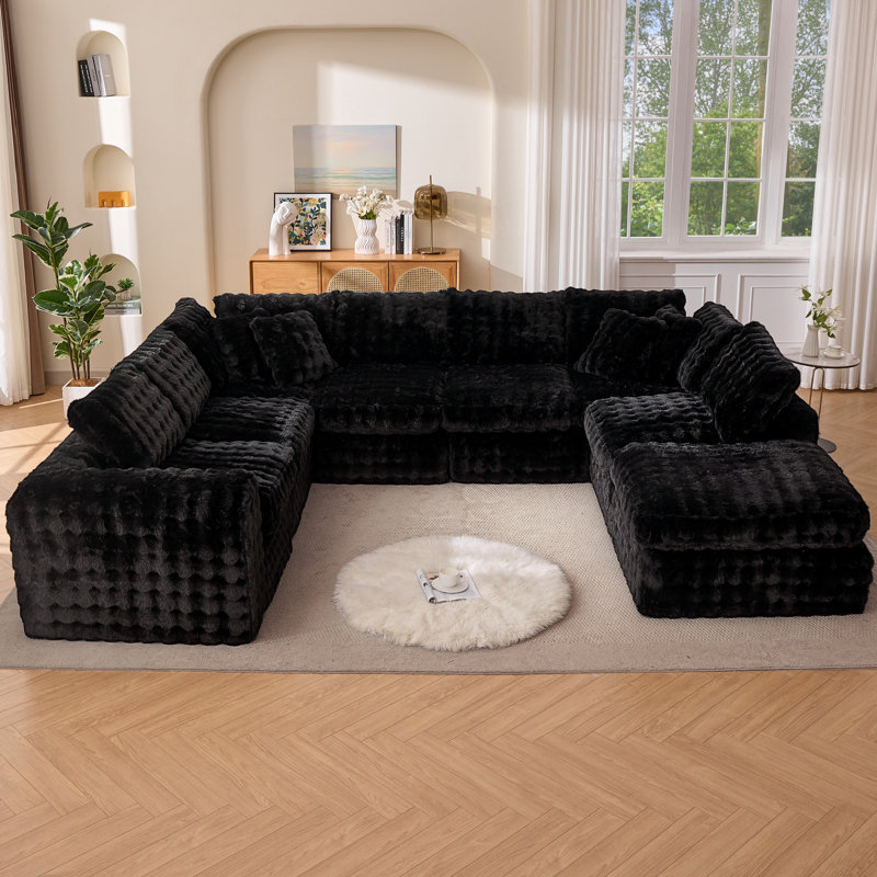 Canapé modulaire 8 pièces 8 pièces, Similifourrure noire