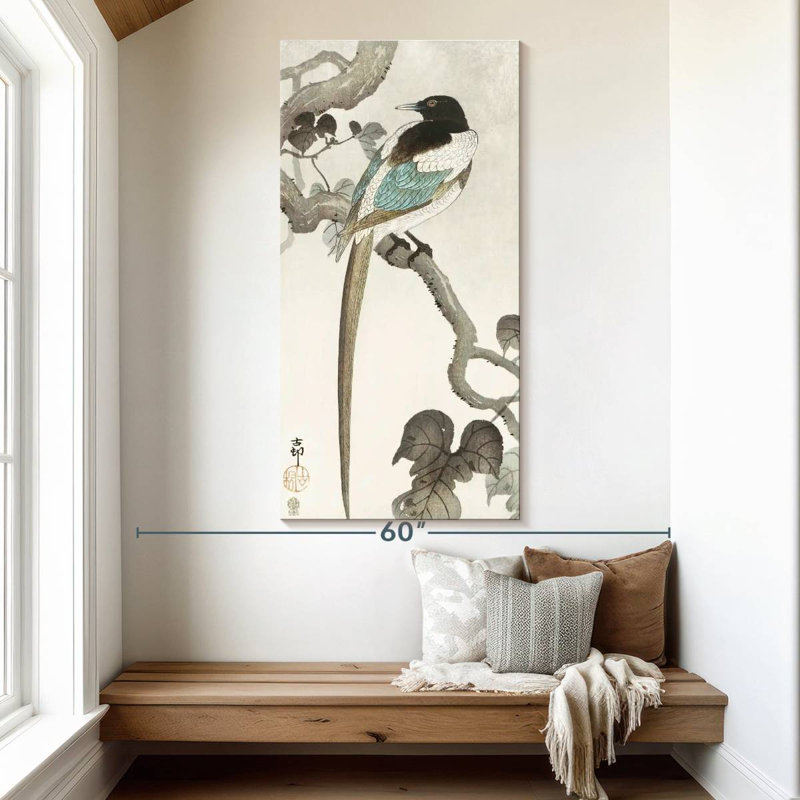 Magpie On A Tree Branch, 54" H x 27" W