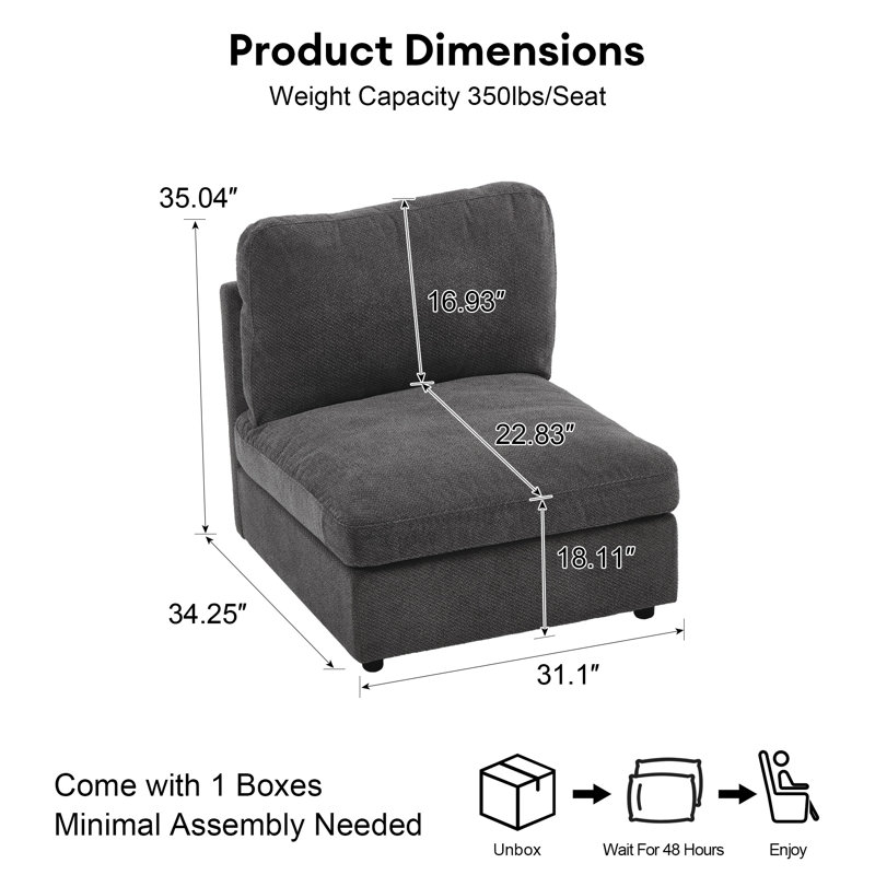 Upholstered Accent Chair Armless, Dark Gray