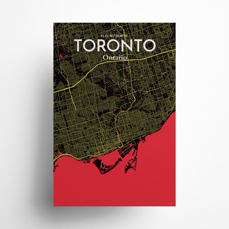 Toronto City Map In Contrast - No Frame Print, 36cm H x 24cm W x 0.05cm D