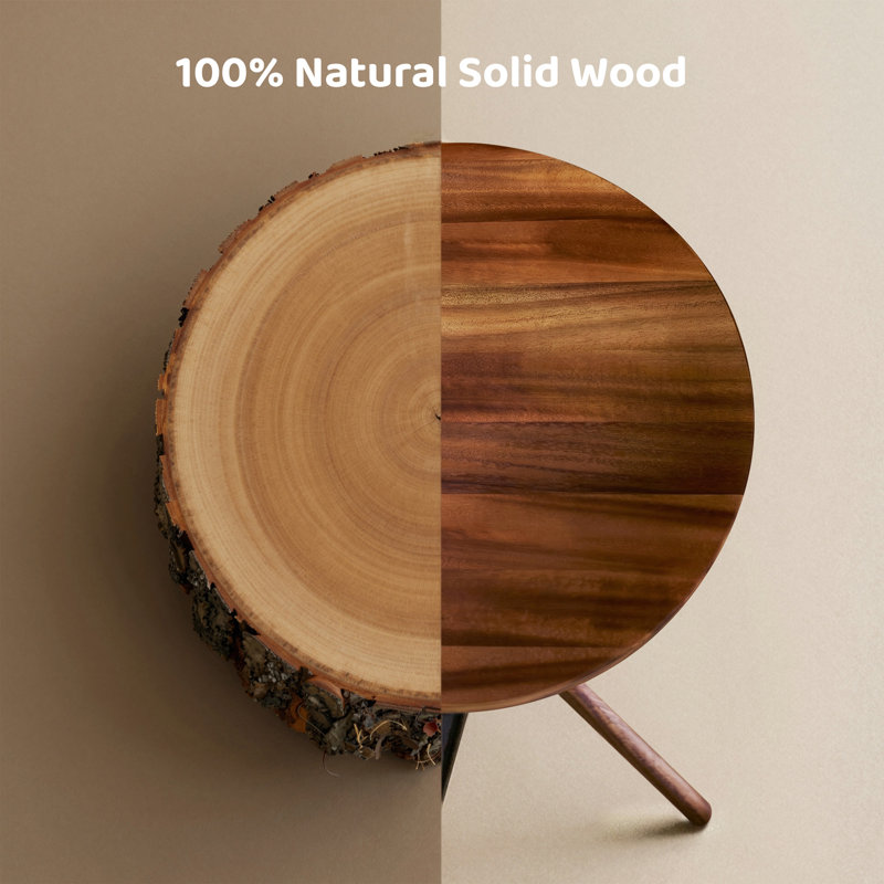 Solid Wood End Table, Modern Side Table with FSC Certified Wood & Knotted Metal Frame, Small Accent Couch Sofa Side Table for Living Room Bedroom, Walnut