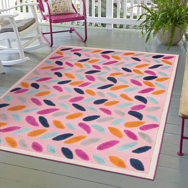 Tapis intérieur / extérieur rose / bleu à chevrons, Rectangle 5 pi 3 po x 8 pi