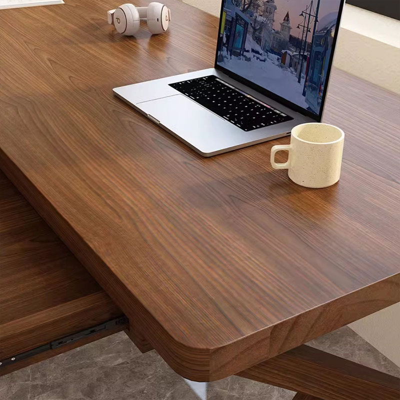 Bureau rectangulaire à 3 tiroirs en bois massif brun noisette, H 29,53 po x l 86,61 po x P 27,56 po 