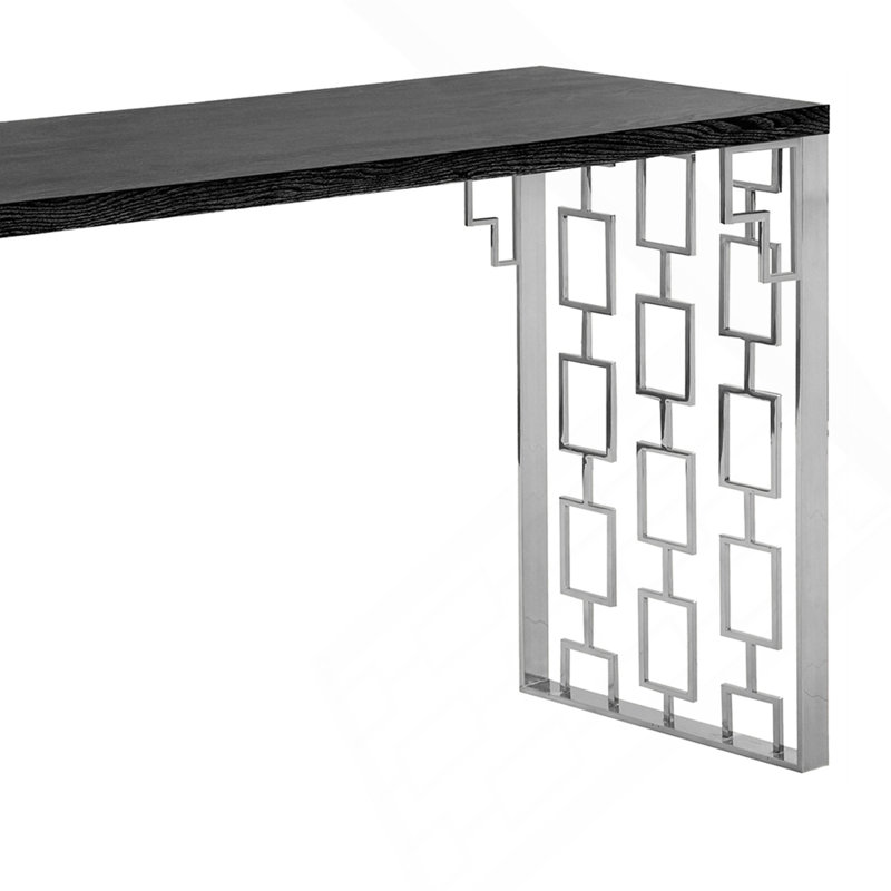 Console avec base de style unique, parfaite pour les espaces de vie contemporains et les vestibules.