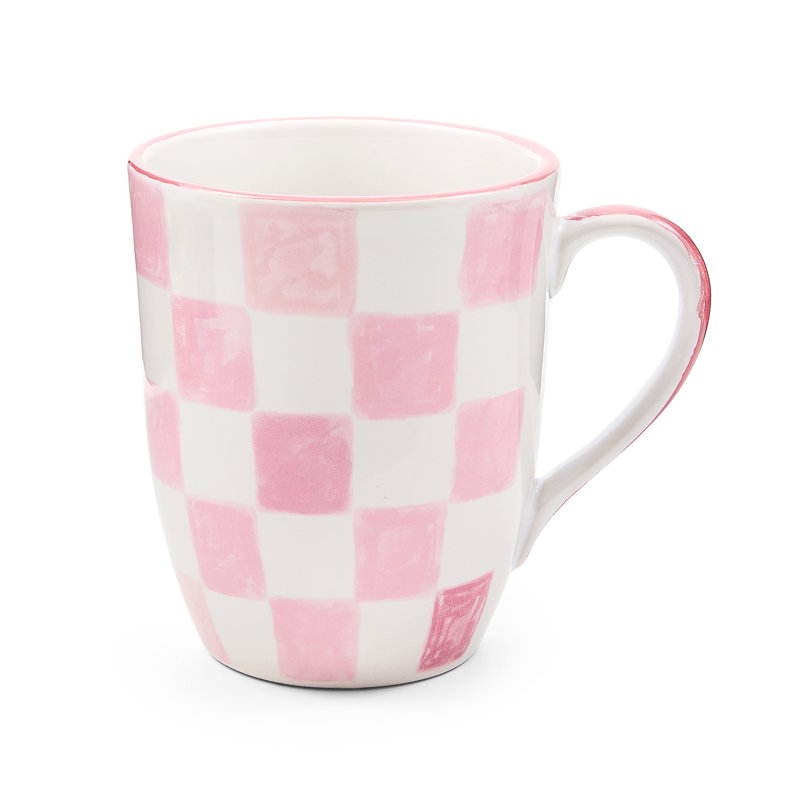Check Mug, 12, Pink/White