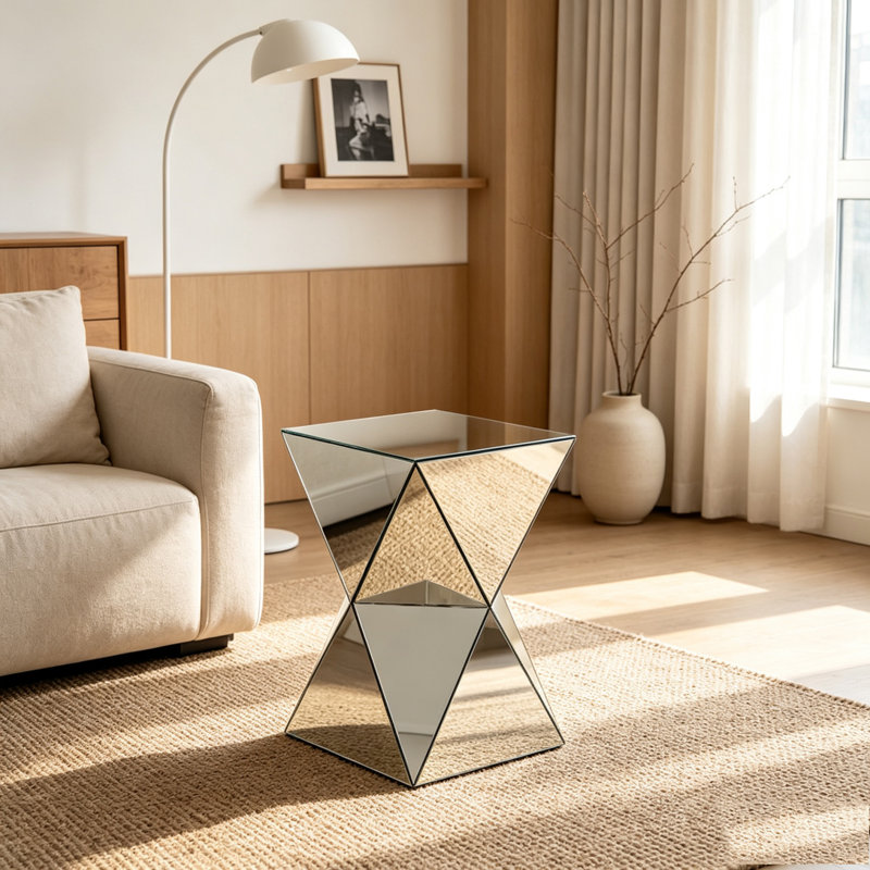 Table d'appoint géométrique argentée à miroir - Accent de luxe moderne