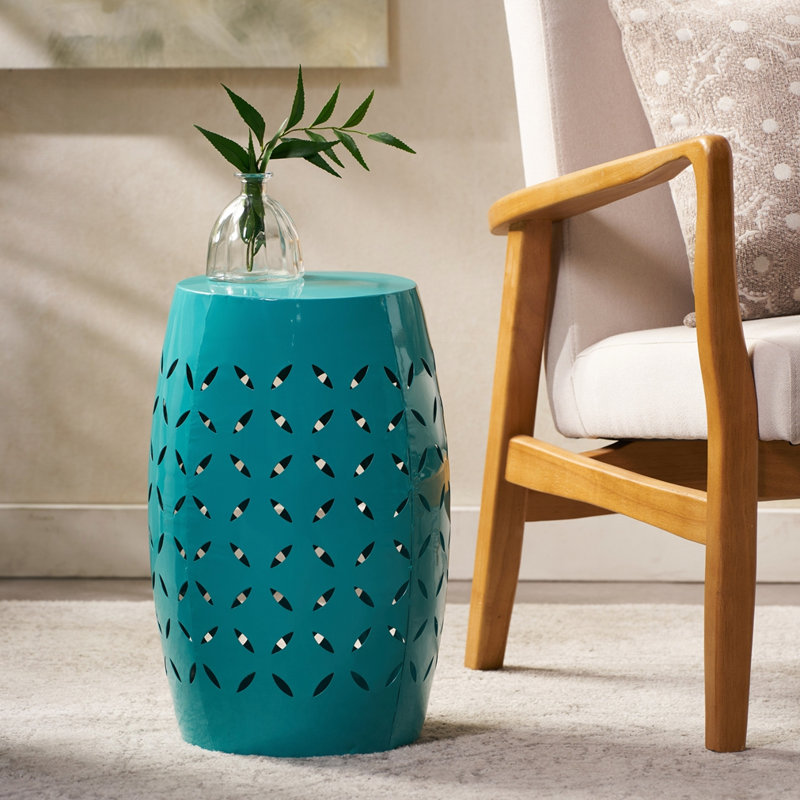 Cylindrical Design End Table, Teal