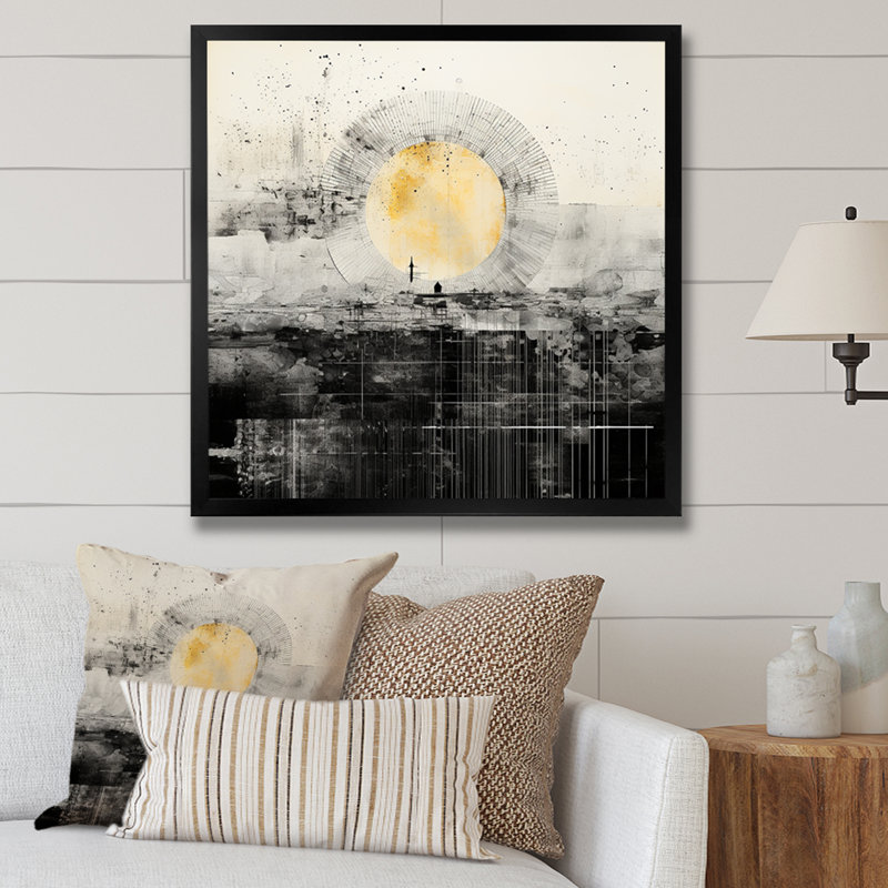 Minimalisme noir et blanc coucher de soleil rêverie - impression, H 16 po x l 16 po x P 1 po, Cadre simple noir